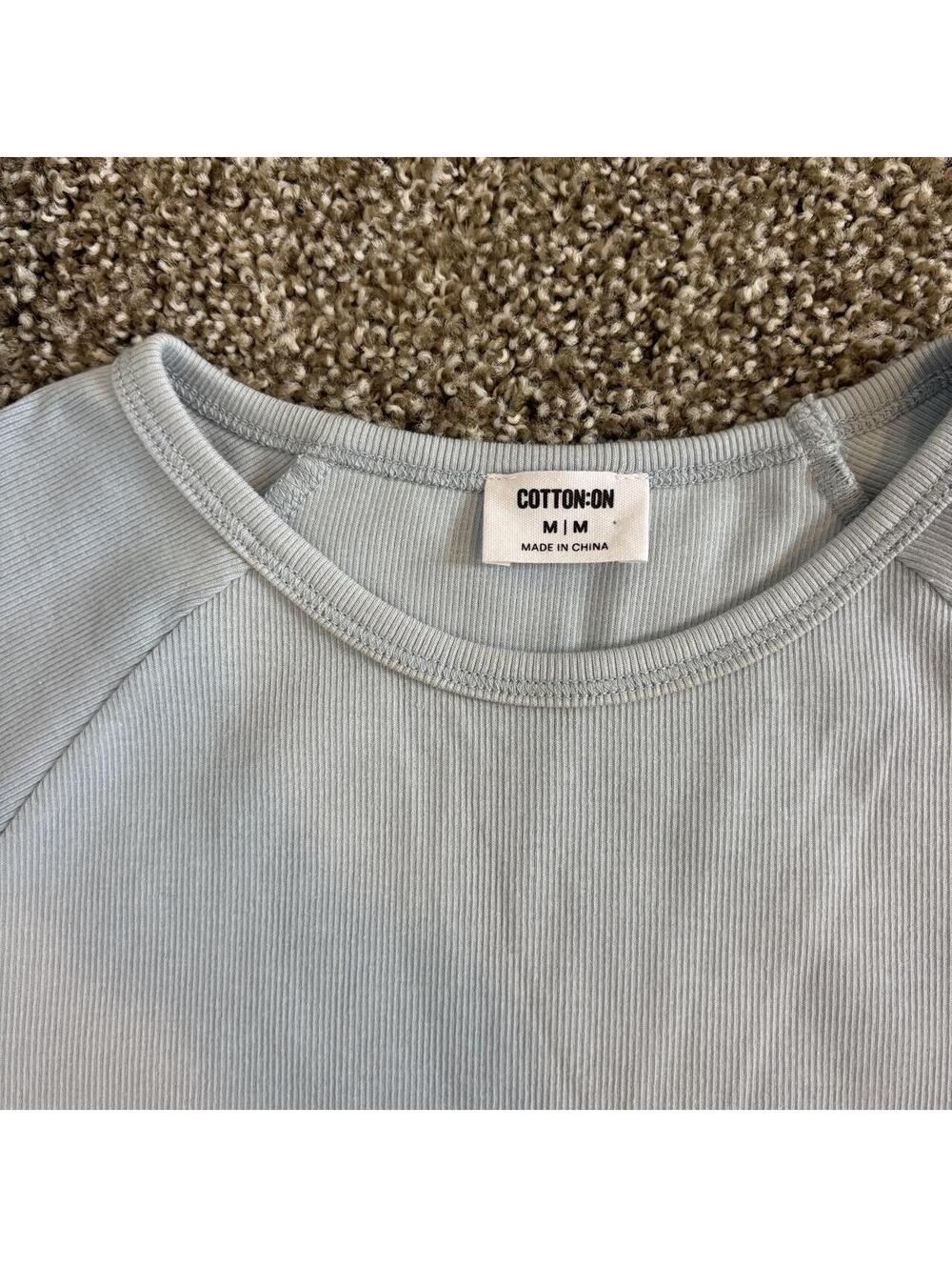Set of 2 Cotton On Ribbed Raglan Cap Sleeve T-Shirts Light Blue Grey Medium - Picture 3 of 4